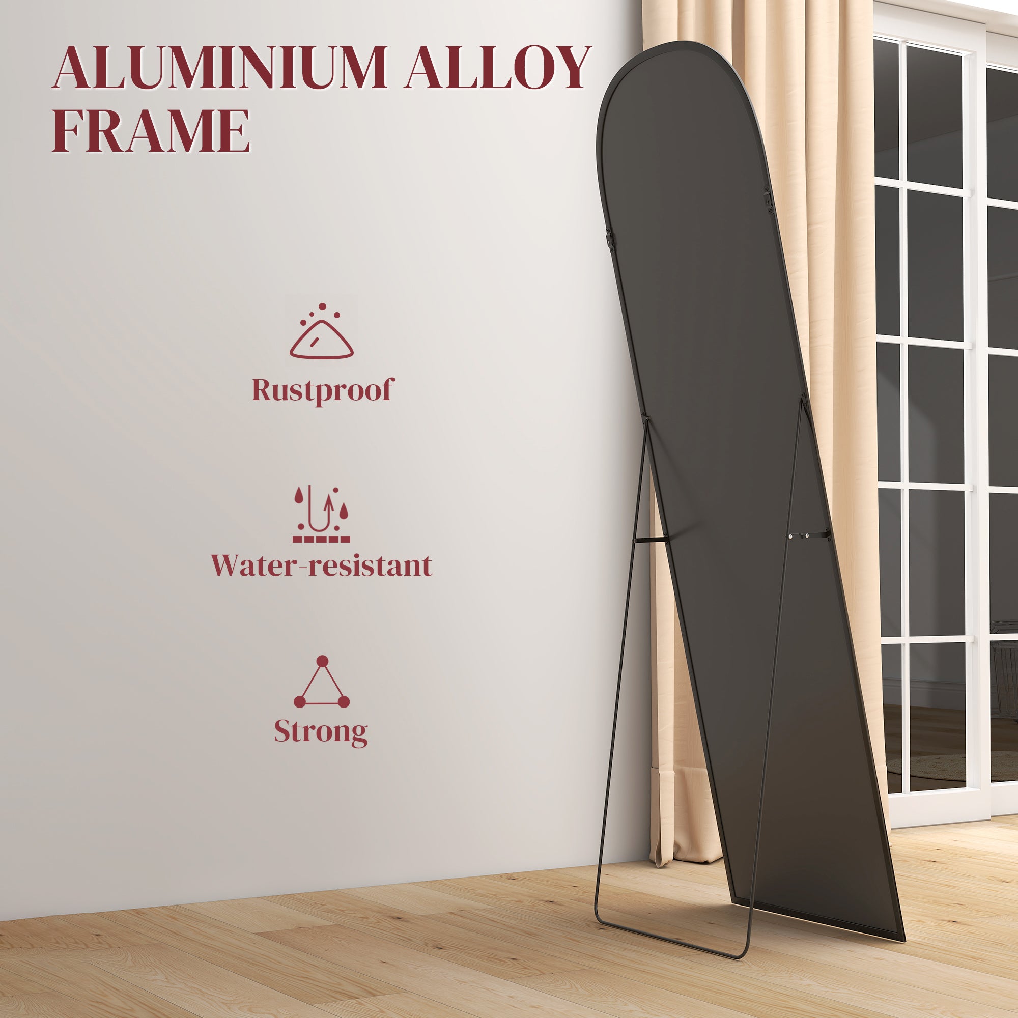 HOMCOM 165cm Aluminium Frame Standing Mirror - Black